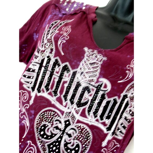 Affliction Women's T-Shirt Purple/Black/Silver, Beaded, Size Large, Defect - Picture 4 of 12